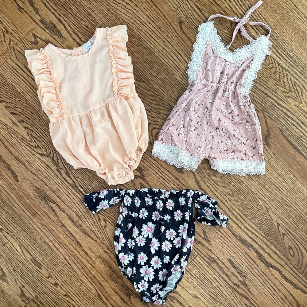 Set of Three Bailey’ Blossum Baby Girls Rompers Size 12-18 months